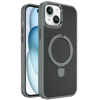 For Apple iPhone 14 /13 Hybrid Carbon Fiber Design with MagSafe Compatible [Magnetic Circle], Ring Stand Shockproof Slim TPU Case Cover