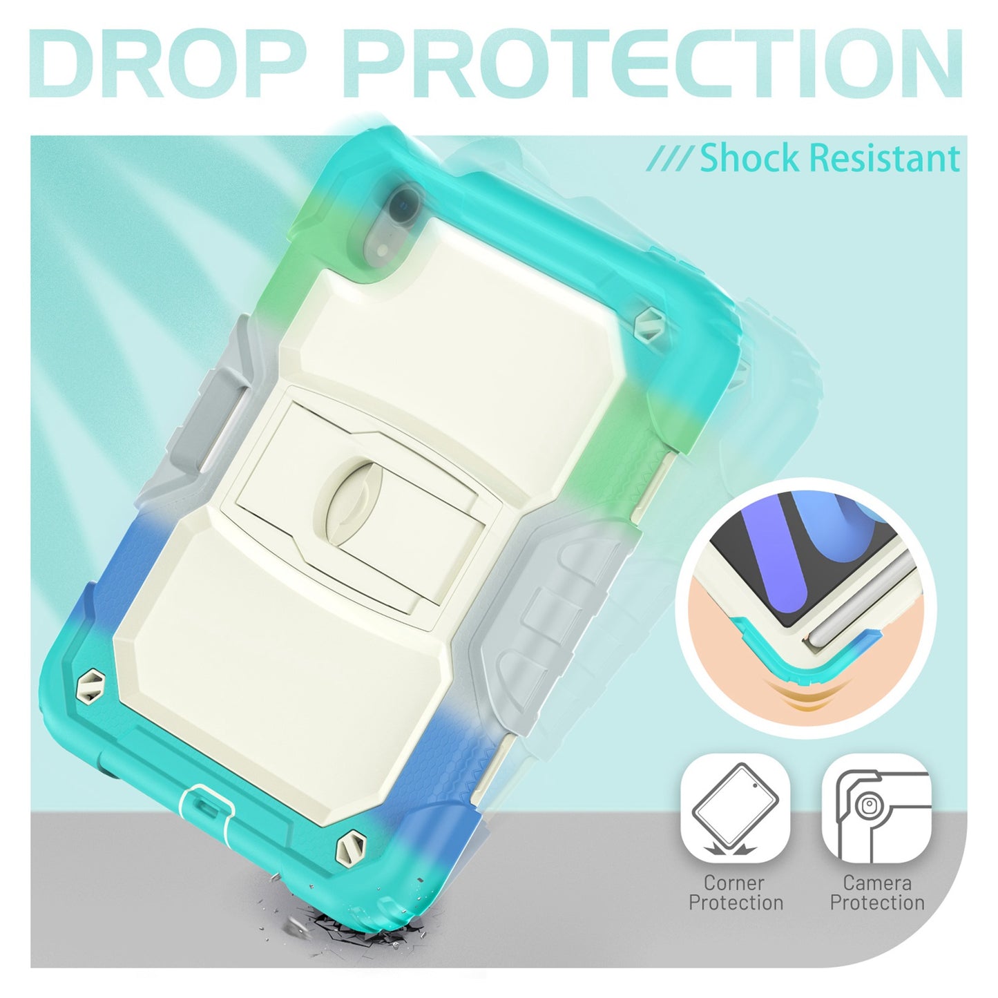 For Heavy Duty Hybrid Full Body 2in1 Rugged Shockproof Drop Protective Tablet with Slide Kickstand Beige / Camo Mint Tablet Case Cover