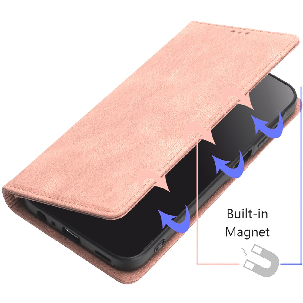 For Apple iPhone 16 Pro (6.3") Premium Wallet PU Vegan Leather ID Credit Card Slot Money Holder with Magnetic Closure Pouch Flip Case Cover Rose Gold