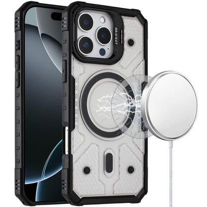 For Apple iPhone 16 Pro Max Transparent Tough Dotted Magnetic Case with Camera Stand & Hybrid Grip Shockproof Case Cover