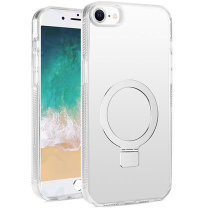 For Apple iPhone 16e Transparent Magnetic Ring Circle Stand with MagSafe Compatible Hybrid Dotted Edged Hard PC Shockproof Case Cover