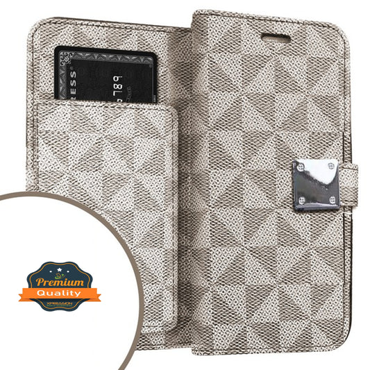 For Gabb Phone 4 Pro PU Leather Fabric Wallet Pouch 6 Credit Card Slots ID Cash Storage Carrying Pouch Folio Flip & Magnetic Closure Case Cover Beige