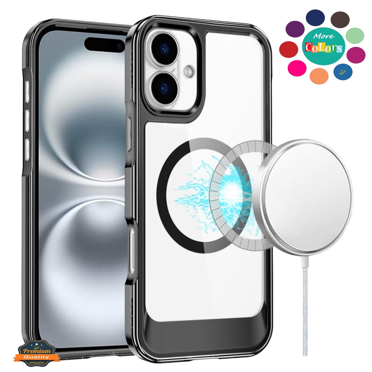 For Apple iPhone 16 Pro (6.3") Transparent HQ Hybrid Slim, Shockproof, Compatible with MagSafe wireless charging & Military-Grade Case Cover