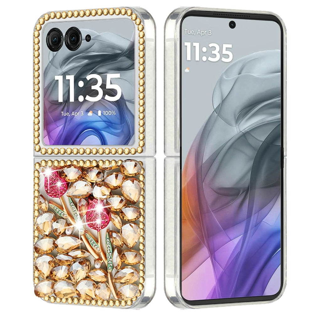 For Motorola Razr 2024 Bling Crystal 3D Full Diamonds Luxury Sparkle Glitter Rhinestone Hybrid Protective Case Cover