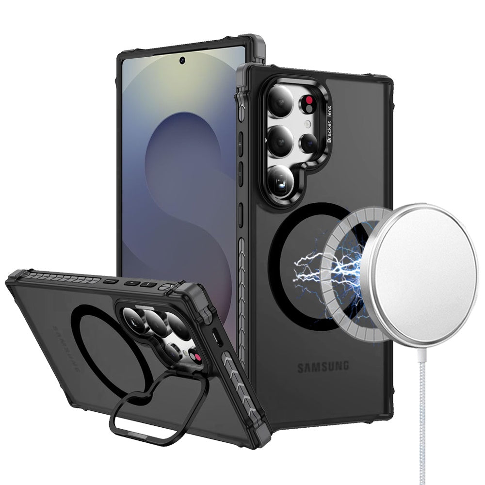 For Samsung Galaxy S25 Ultra Hybrid Metal Camera Stand Ring Sturdy, Compatible with MagSafe, Matte Hard TPU Colorful Edge Case Cover