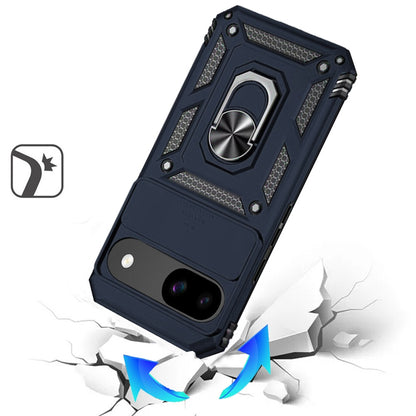 For Google Pixel 9A Hybrid Ring Shockproof with 360° Rotate Ring Kickstand, Camera Lens Protection, Soft Edge Bumper Case Cover