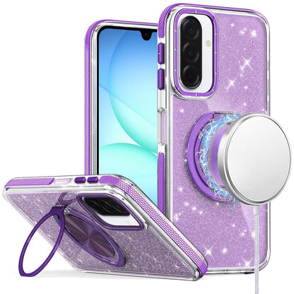 For Samsung Galaxy A17 5G Slim Bling Glitter Sparkly Shimmer Hybrid with Magnetic Ring and 360° Rotational Stand [Compatible with Magsafe] Case Cover