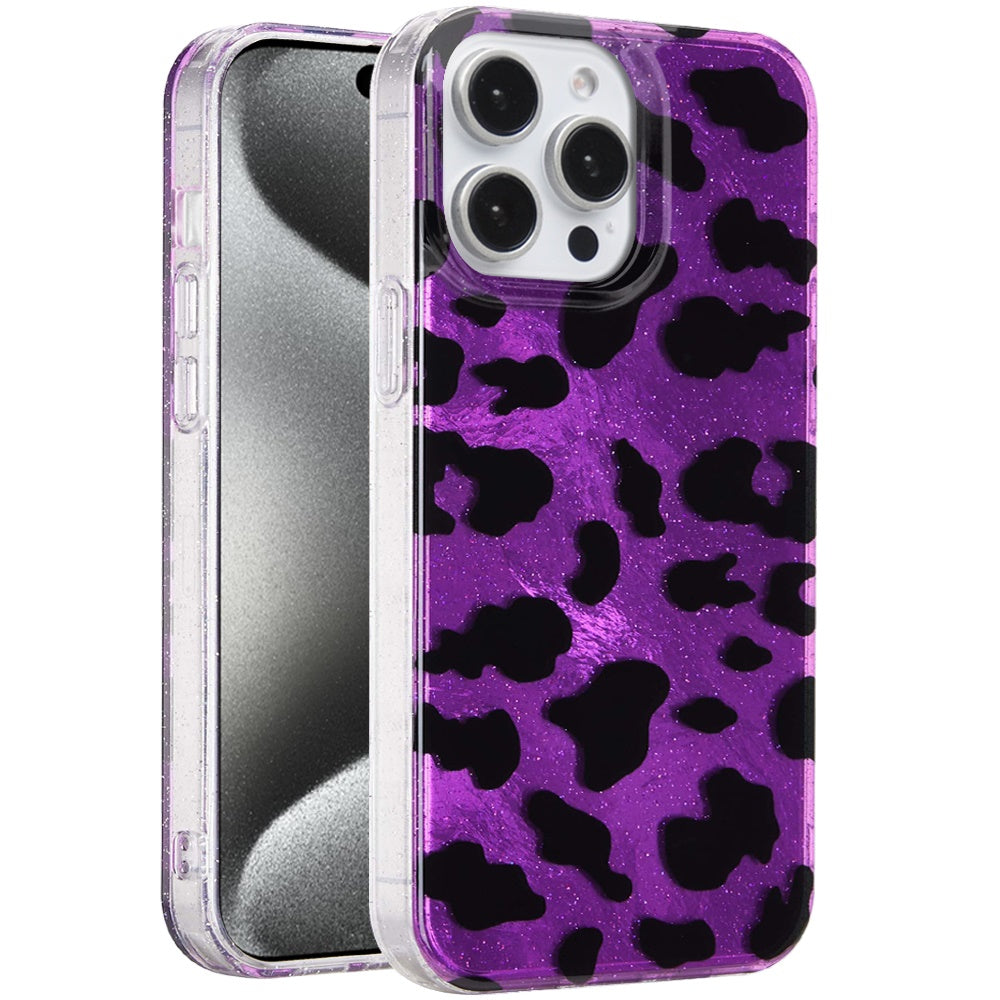 For Apple iPhone 16 Pro Max Glitter Leopard, Fashion Design Animal Skin Print Slim IMD TPU Dual Layer Shockproof Protective Case Cover