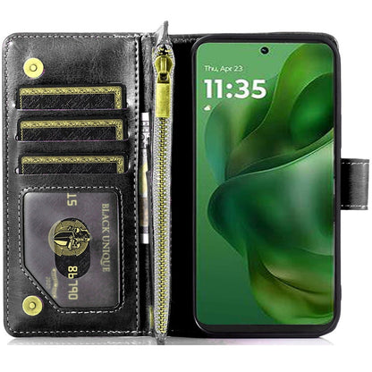 For Motorola Moto G Stylus 5G 2025 Leather Wallet Case with Zipper, 9 Card Slots, Cash Pocket, Stand & Strap, Clutch Pouch Design Case Cover Black
