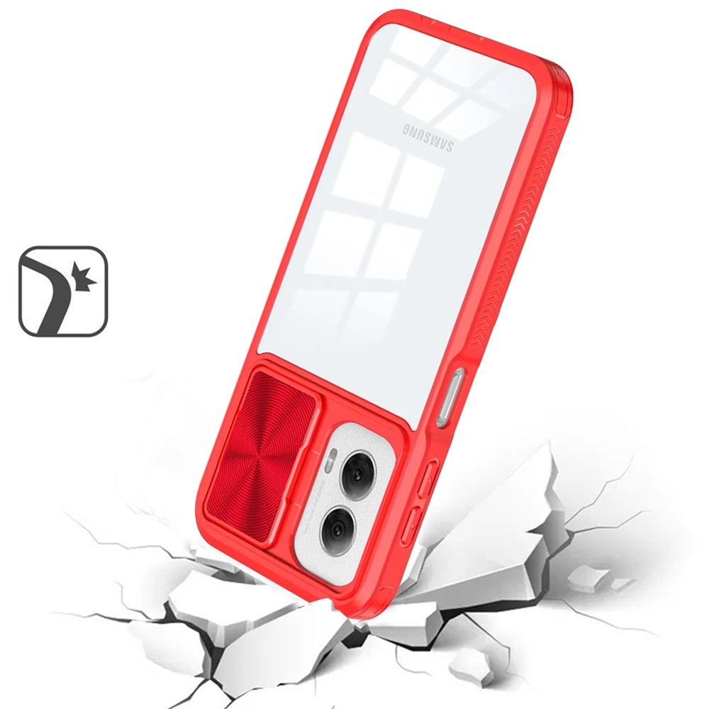 For Samsung Galaxy S25 Fan Edition /Galaxy S25 FE Hybrid Cases with Sliding Camera Cover Transparent Shockproof Bumper TPU Protective Case Cover Red