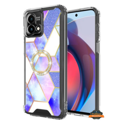 For Motorola Moto G Stylus 5G 2025 Fashion Design Bling Diamond Hybrid Protective Case, Ring Kickstand Hard PC + TPU Case Cover
