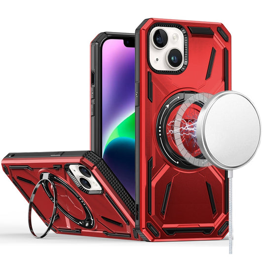 For Apple iPhone 15 Plus Hybrid Magnetic Ring and 360° Rotational Kickstand with MagSafe Compatible, Military Grade Drop Protection Case Cover Red