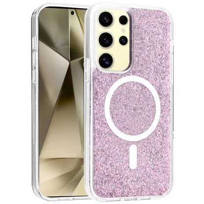 For Samsung Galaxy S25+ /S25 Plus /S24+ Plus Hybrid Epoxy Glitter Shiny Flower Design Stylish Fashion Case, Magnetic MagSafe Compatible, Shockproof Case Cover