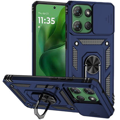 For Motorola Edge 2025 Hybrid Ring Shockproof with 360° Rotate Ring Kickstand, Camera Lens Protection, Soft Edge Bumper Case Cover