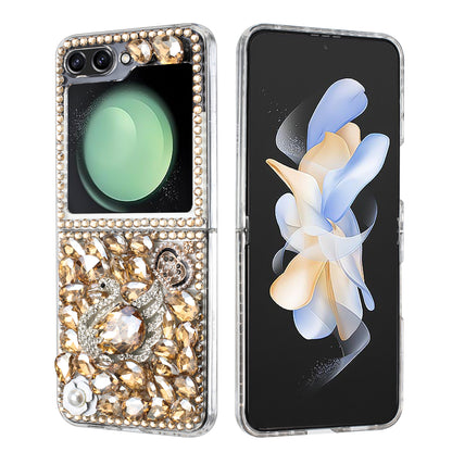 For Samsung Galaxy Z Fold 7 Bling Crystal 3D Full Diamonds Luxury Sparkle Rhinestone Hybrid Protective Case Cover Gold Swan Crown Pearl
