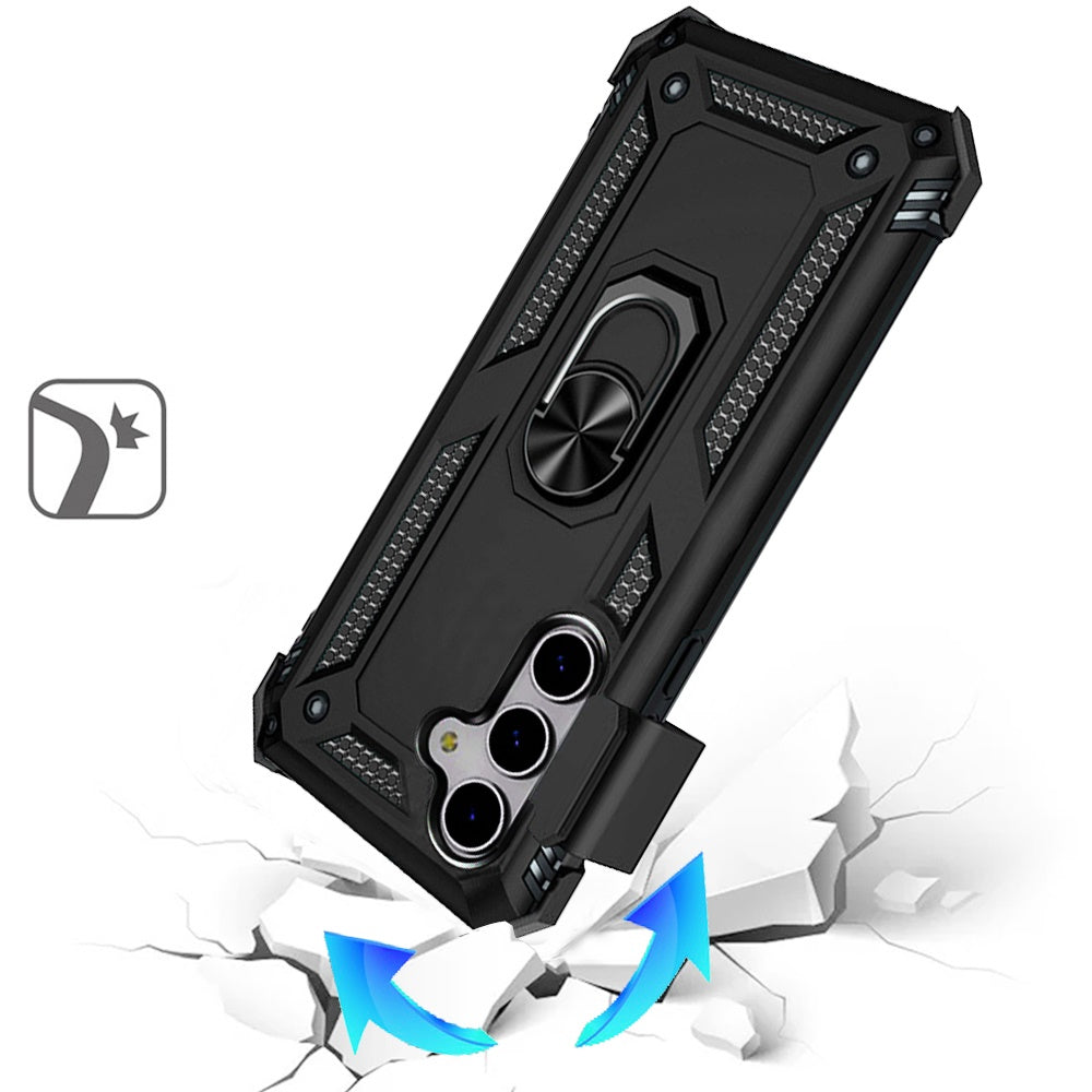 For Samsung Galaxy A26 Hybrid Combo Belt Clip Holster with Ring Stand Holder, Military Grade Fit Magnetic Car Mount Shockproof Case Cover Black