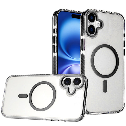For Apple iPhone 17 Pro Max Transparent Hybrid with Color-Matched Magnetic Circle, Rubber TPU Frame Hard PC Shockproof Case Cover Black