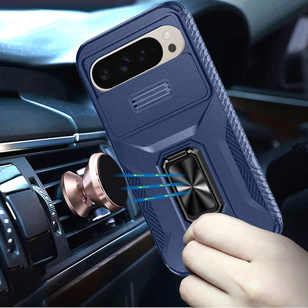 For Google Pixel 10 Pro XL Case, Camera Cover with Magnetic Rotation Ring Stand, Military Grade Hybrid Hard TPU Shockproof Case Cover