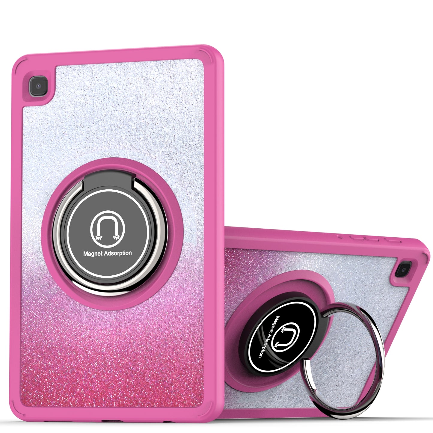For Two-Tone Diamond Bling Hybrid Case with Magnetic Ring Stand Kickstand Frame Bumper Drop proof Pink Tablet Case Cover