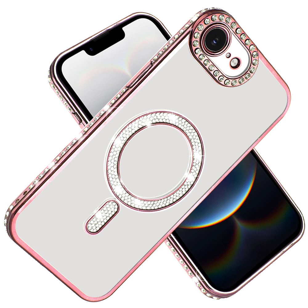 For Apple iPhone 16e Bling Case with Diamond Magnetic Circle, Transparent Slim Shockproof Hybrid Slim Fit Case Cover
