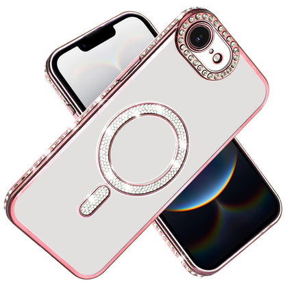 For Apple iPhone 16e Bling Case with Diamond Magnetic Circle, Transparent Slim Shockproof Hybrid Slim Fit Case Cover