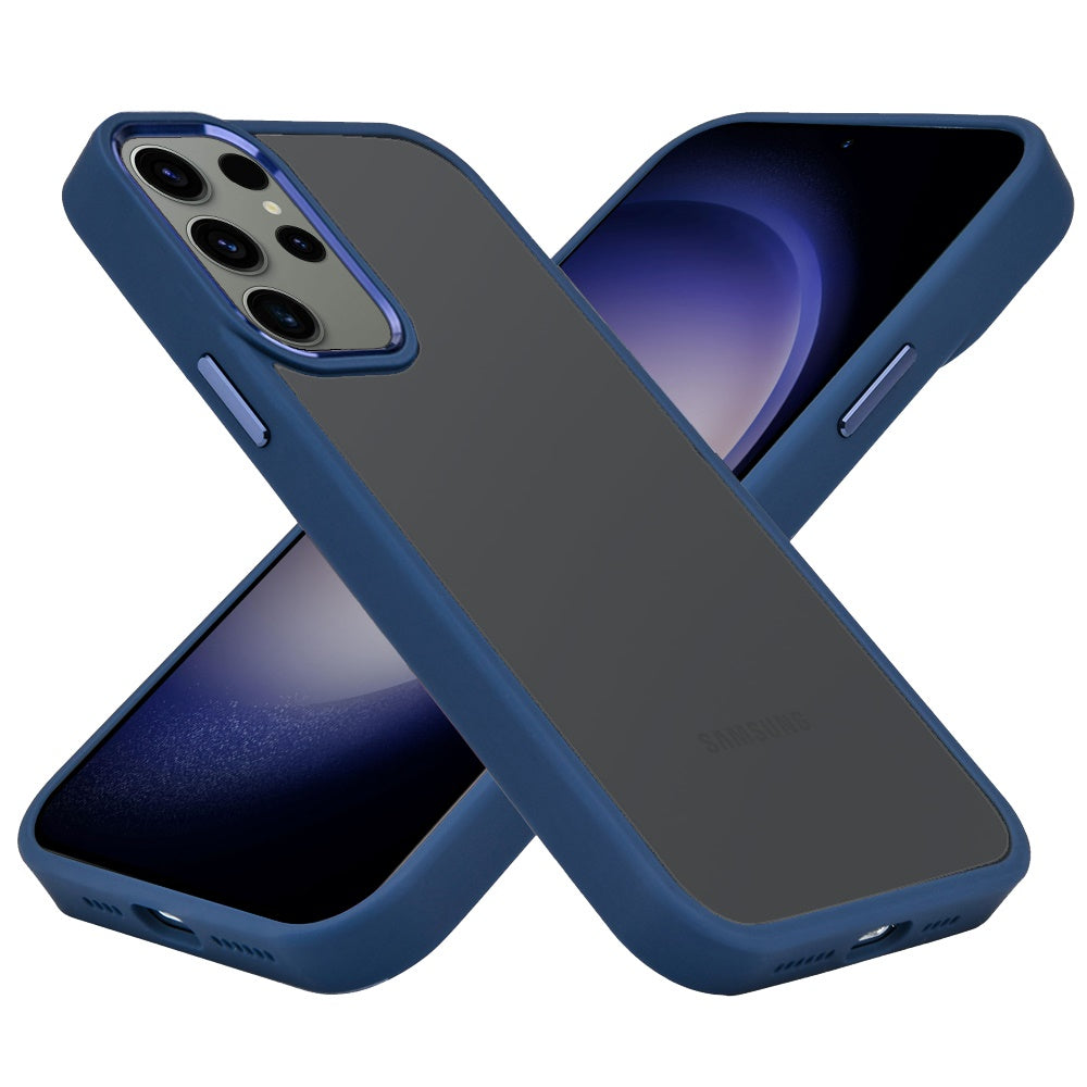 For Samsung Galaxy S25 Fan Edition /Galaxy S25 FE Slim Fit Hybrid Transparent Thick Acrylic with Metal Buttons Frame Protective Hard PC + TPU Shockproof Case Cover Blue