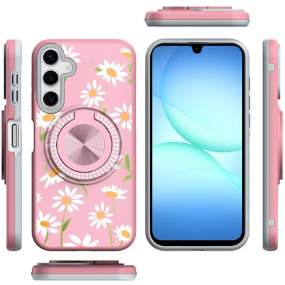 For Samsung Galaxy A17 5G Pattern Design Hybrid with Invisible Ring Stand & Magnetic Back, Shockproof Protective Grip Case Cover