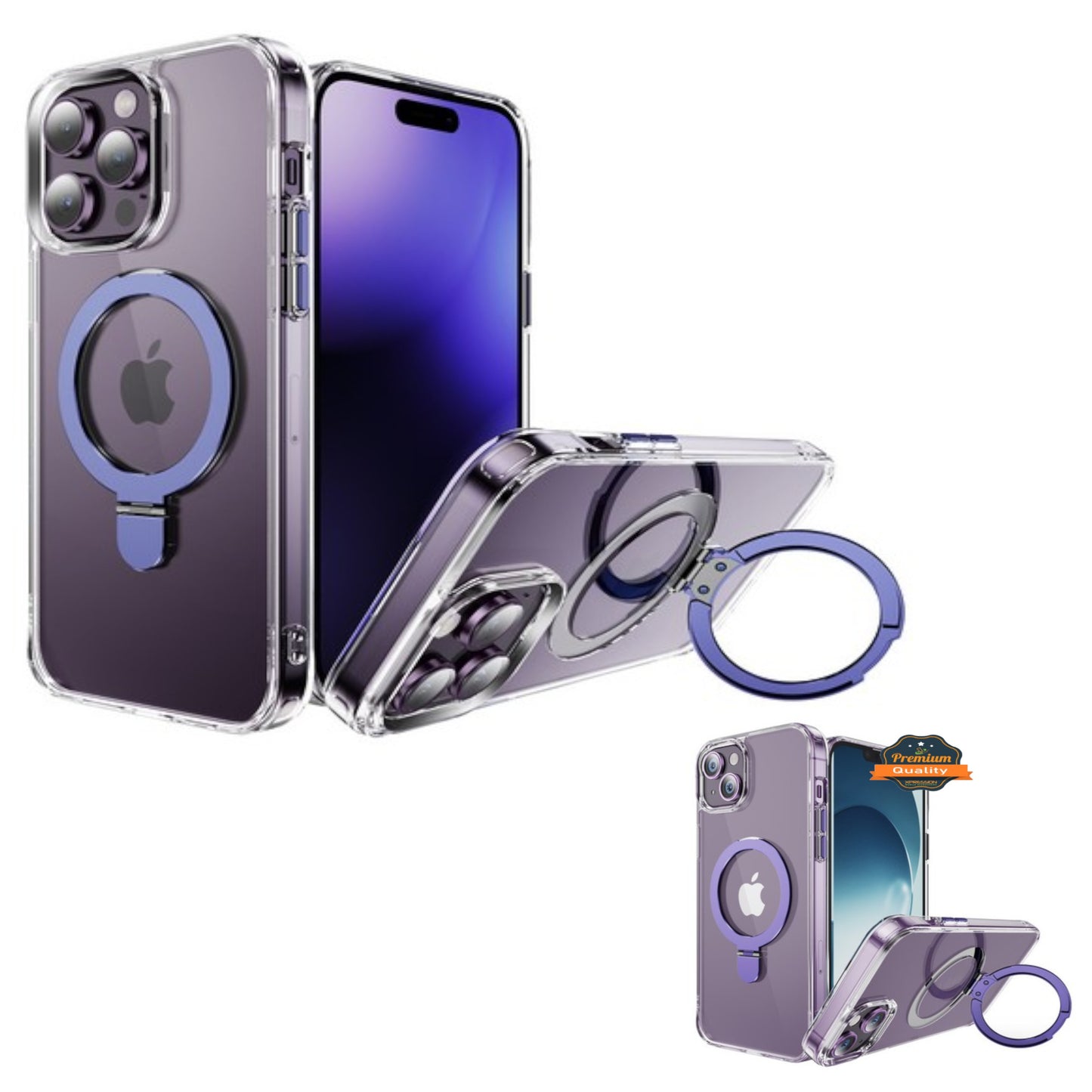 For Apple iPhone 15 Pro (6.1") Magnetic Hybrid Transparent Edge Bumper Invisible Stand [Compatible with Magsafe] Slim  Phone Case Cover