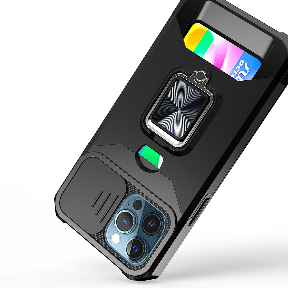 For Samsung Galaxy A17 5G Wallet Case with Ring Stand & Slide Camera Cover Back Credit Card Slot Holder, Military Grade Case Cover