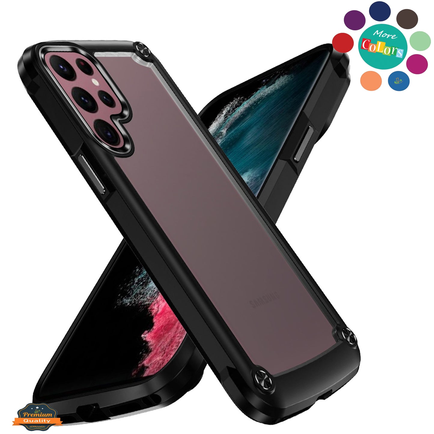 For Samsung Galaxy A06 Hybrid Transparent Rubber with Metal Buttons & Camera Edges Hard TPU Corner Bumper Case Cover