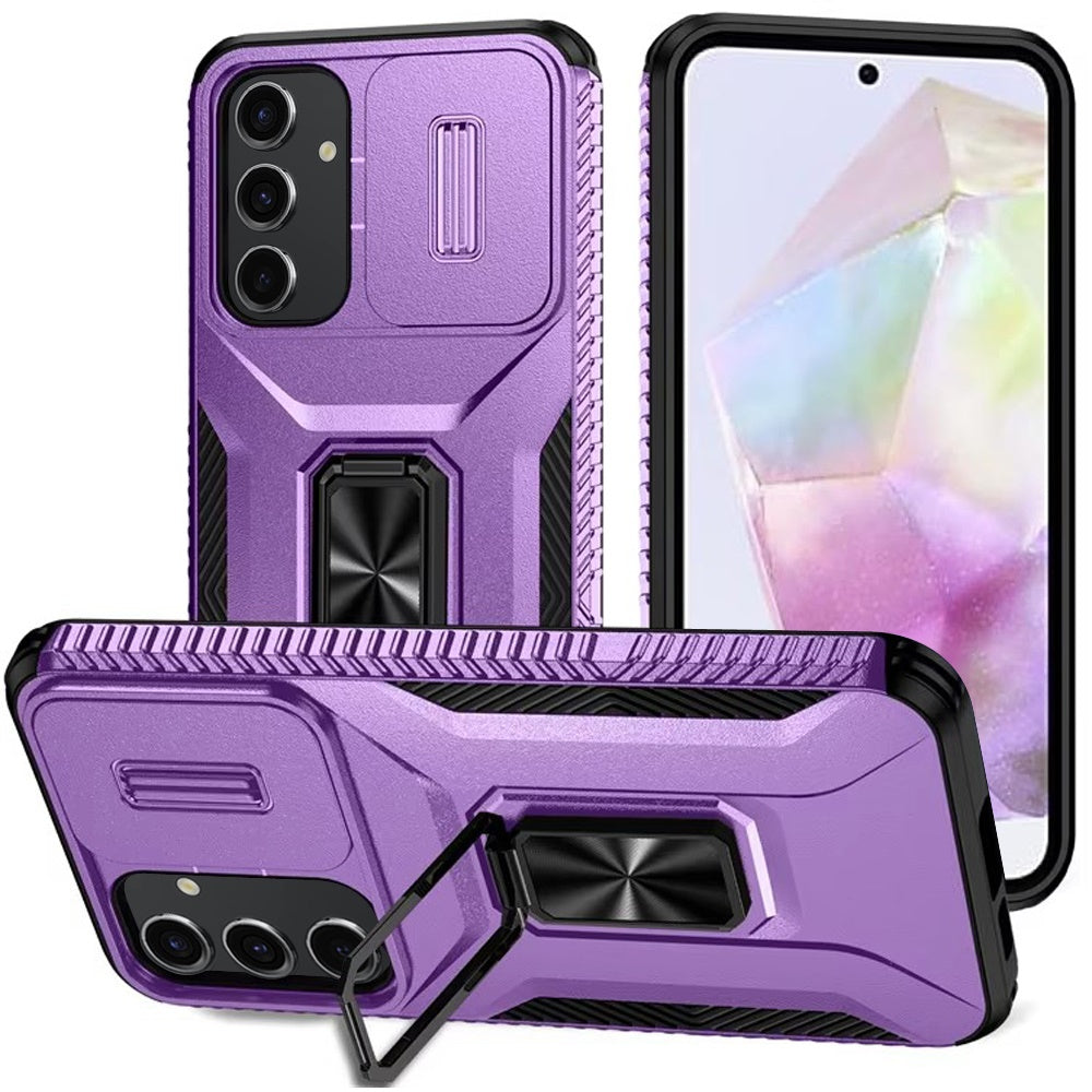 For Samsung Galaxy A16 5G Camera Cover Phone Case with Magnetic Rotation Ring Stand [Military Grade] Hybrid Hard TPU Shockproof Case Cover