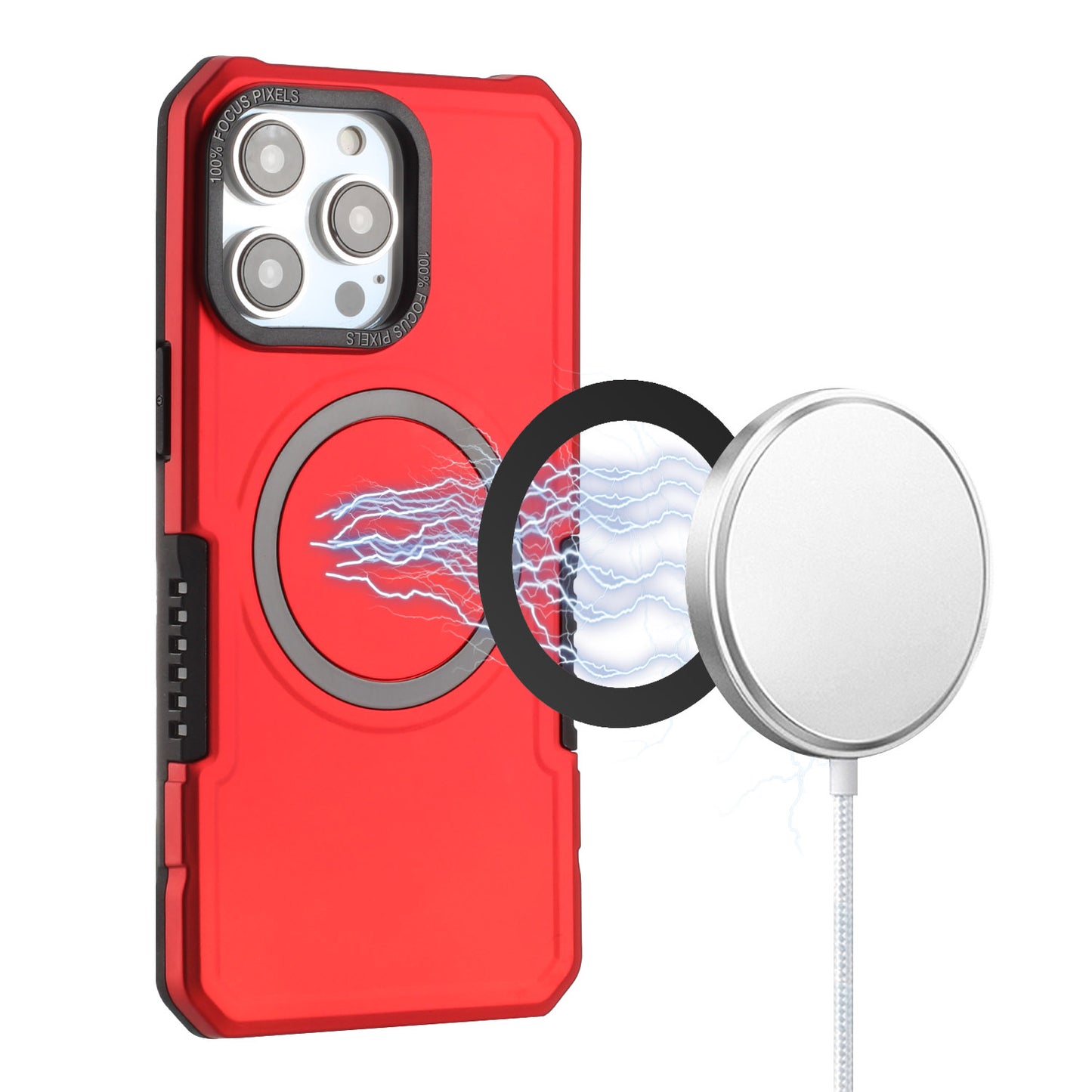 For Apple iPhone 16 (6.1") Hybrid Armor Grip Metal Ring Compatible with MagSafe [Magnetic Circle] Wireless Charging Shockproof Case Cover