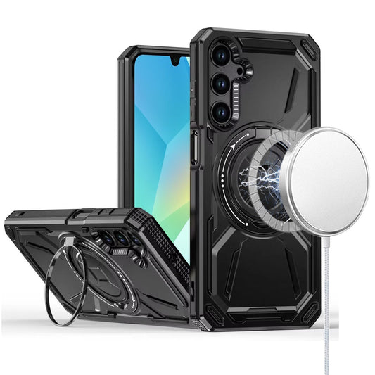 For Samsung Galaxy A15 5G Hybrid Magnetic Ring and 360° Rotational Kickstand with MagSafe Compatible, Military Grade Drop Protection Case Cover Black