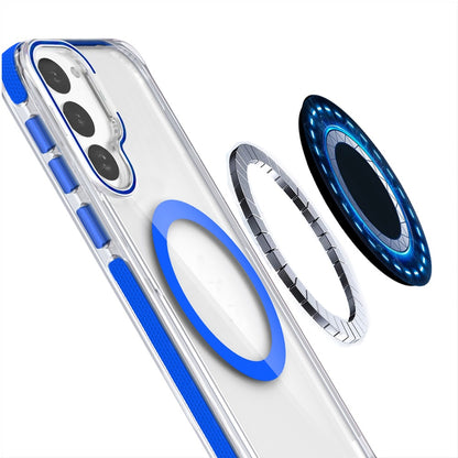 For Samsung Galaxy S22 Hybrid Clear Invisible Camera Bracket Stand [With Magsafe Magnetic Circle] Shockproof Color Frame Case Cover Blue