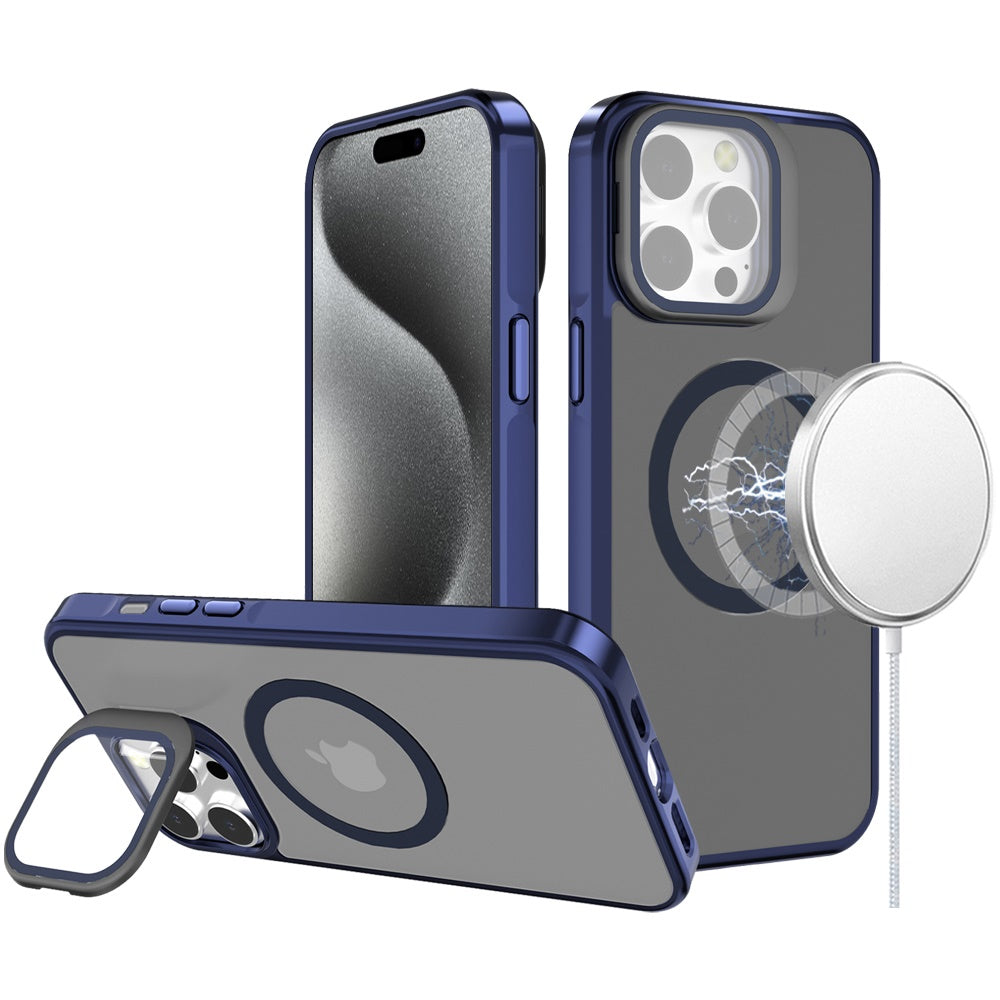For Apple iPhone 16 Pro Max Tough HQ Hybrid Case with Aluminum Frame Camera Stand, Compatible with MagSafe, Translucent Matte Shockproof Case Cover