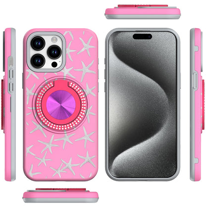 For Apple iPhone 13 Pro Max Pattern Design Hybrid with Invisible Ring Stand & Magnetic Back, Shockproof Protective Grip Case Cover
