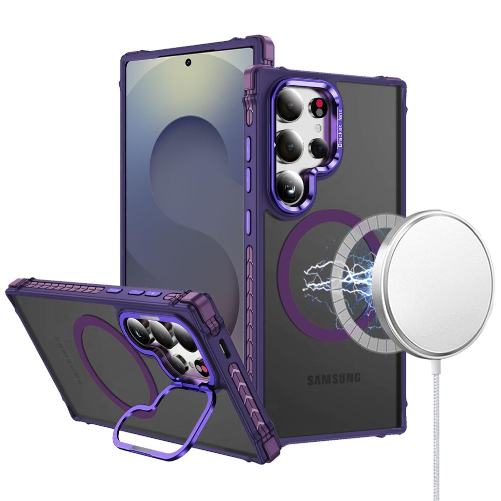 For Samsung Galaxy S25 Ultra Hybrid Metal Camera Stand Ring Sturdy, Compatible with MagSafe, Matte Hard TPU Colorful Edge Case Cover