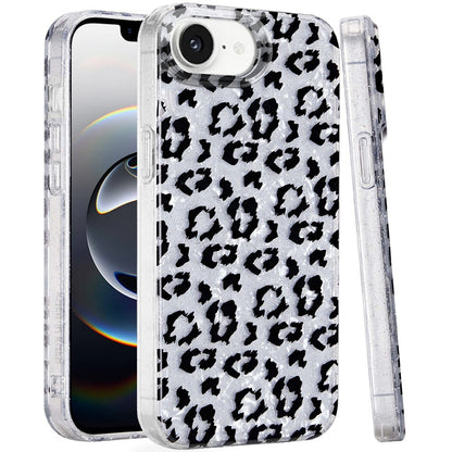For Apple iPhone 16e Glitter Leopard, Fashion Design Animal Skin Print Slim IMD TPU Dual Layer Shockproof Protective Case Cover