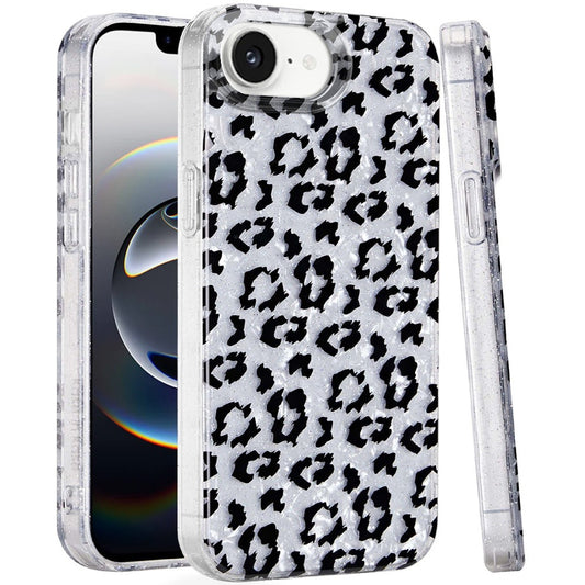 For Apple iPhone 16e Glitter Leopard, Fashion Design Animal Skin Print Slim IMD TPU Dual Layer Shockproof Protective Case Cover
