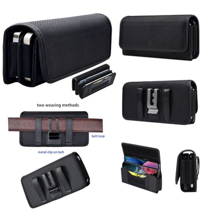 For Apple iPhone 16 Pro (6.3") Universal Dual Phone Holster Horizontal Pouch for 2 Phones, Double Decker Belt Clip Case with Credit Card Slots Wallet Cover [Black]
