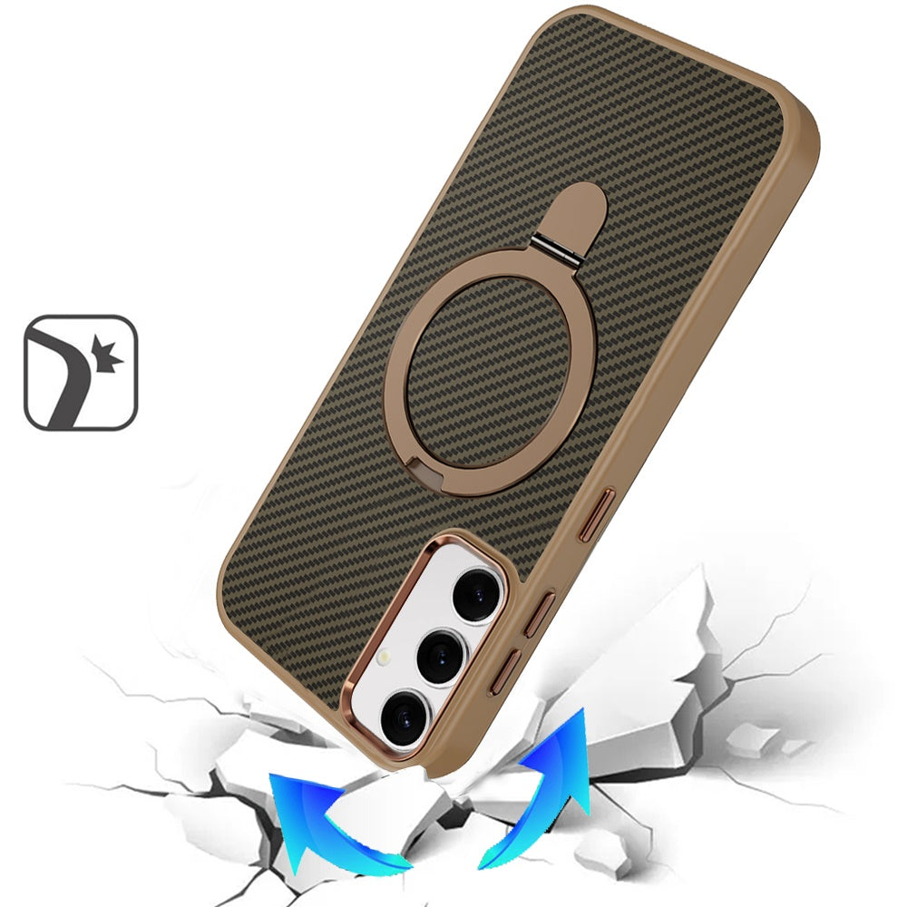 For Samsung Galaxy S25+ /S25 Plus /S24+ Plus Hybrid Carbon Fiber Design with MagSafe Compatible [Magnetic Circle], Ring Stand Shockproof Slim TPU Case Cover