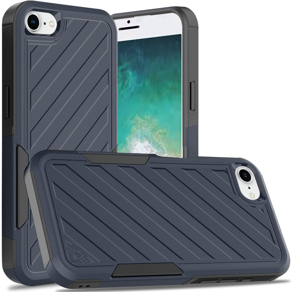 For Apple iPhone 16e Hybrid lined shockproof dual layer Rugged 2in1 Hard PC & Silicone TPU Non Slip Textured Tough Armor Case Cover Blue Navy