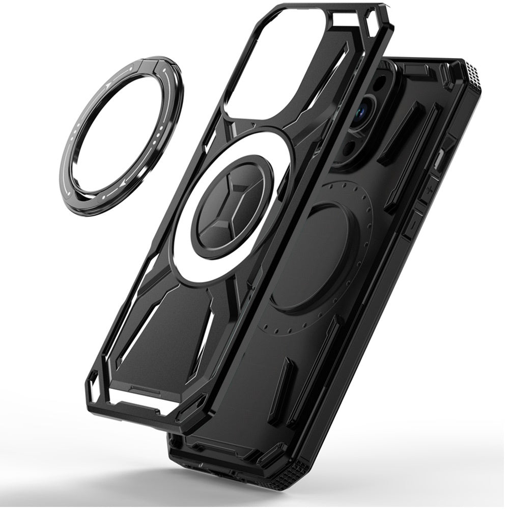 For Apple iPhone 12 Pro Max Hybrid Magnetic Ring and 360° Rotational Kickstand with MagSafe Compatible, Military Grade Drop Protection Case Cover Black