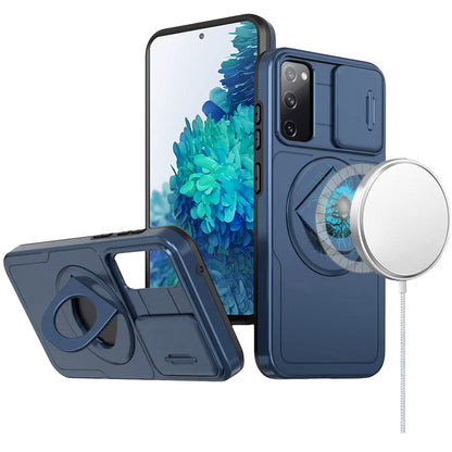 For Samsung Galaxy S23 Ultra Full Coverage with Camera Window, Magnetic Circle, Rotatable Ring Stand, MagSafe Compatible, Shockproof Hybrid Protectiv Case Cover