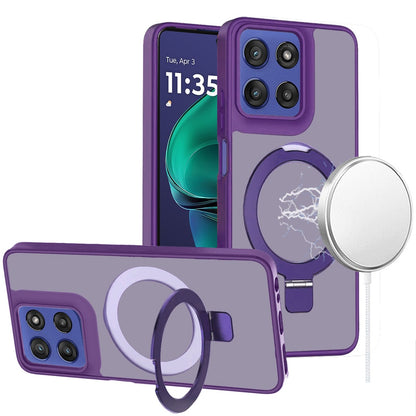 For Apple iPhone 11 Magnetic Circle Back with Ring Stand Full Rotation Matte Hybrid Shockproof Case Cover Purple
