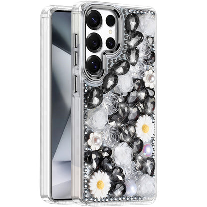For Motorola Moto G Stylus 5G 2025 Fashion Daisy Floral Series, Full 3D Bling Crystal Diamonds Sparkling Rhinestone Glitter Hybrid Design Case Cover