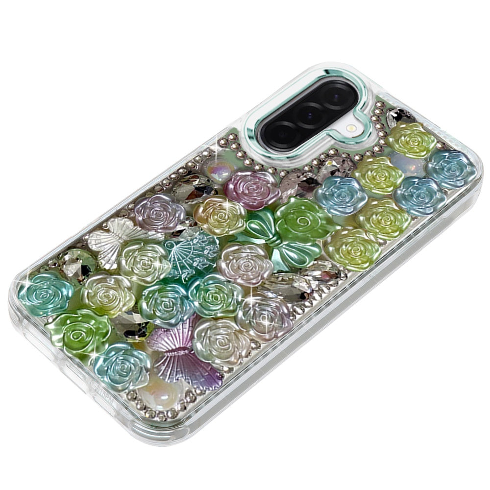 For Samsung Galaxy A17 5G Muti-Color Floral Fashion Bling Crystal 3D Full Diamonds Stones Sparkle Rhinestone Glitter Hybrid Case Cover