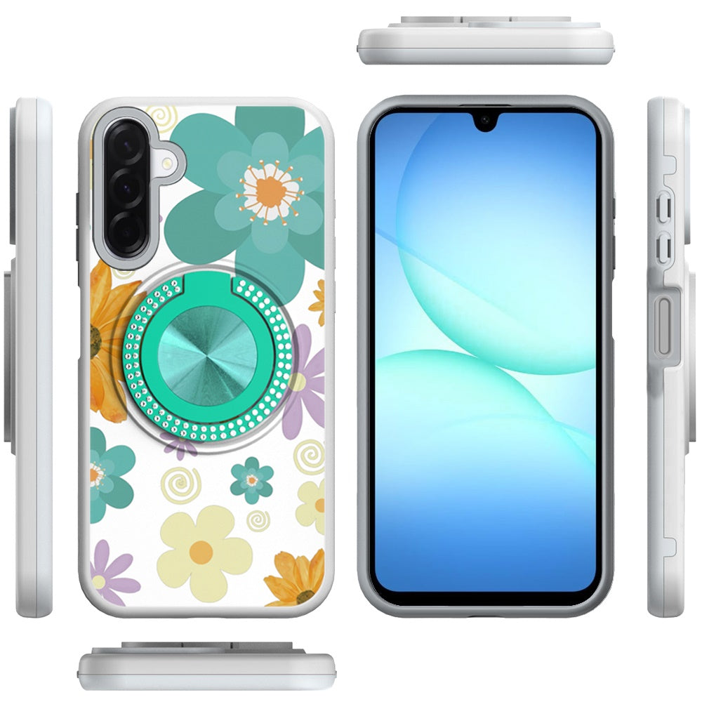 For Samsung Galaxy A17 5G Pattern Design Hybrid with Invisible Ring Stand & Magnetic Back, Shockproof Protective Grip Case Cover