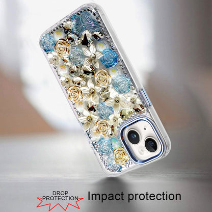 For Samsung Galaxy A17 5G 3D Diamond Floral Roses Flower Bling Stone Hybrid, Sparkly Rhinestone Gemstone Back Shockproof Case Cover