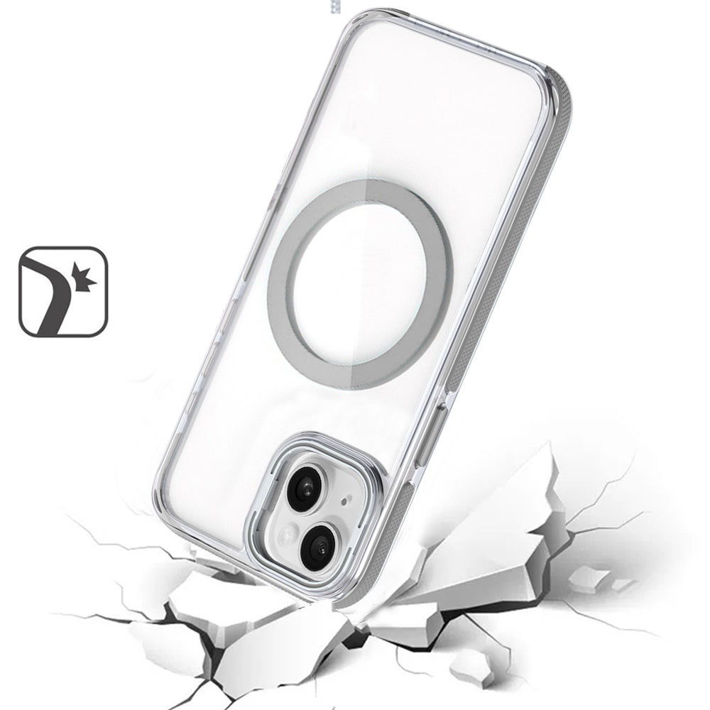 For Apple iPhone 15 Hybrid Clear Back Case with Invisible Camera Bracket Stand, MagSafe Magnetic Circle, Shockproof Color Frame Case Cover